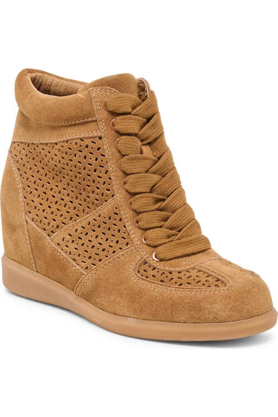 NEW DOLCE VITA women's the irlah wedge tie bootie in brown suede